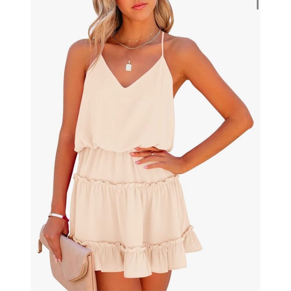 NEW Mini Dress Ruffle Spaghetti Strap Racerback Flowy Dress M